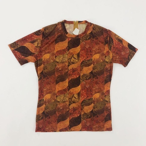 American Vintage Tops - VTG 60s Sheer Abstract Leaf Print Shirt